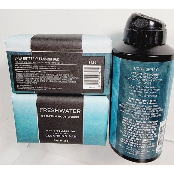 3pc FRESHWATER Bath & Body Works Mens Set 2 Cleansing Soap Bars Body Spray NEW - Picture 6 of 8